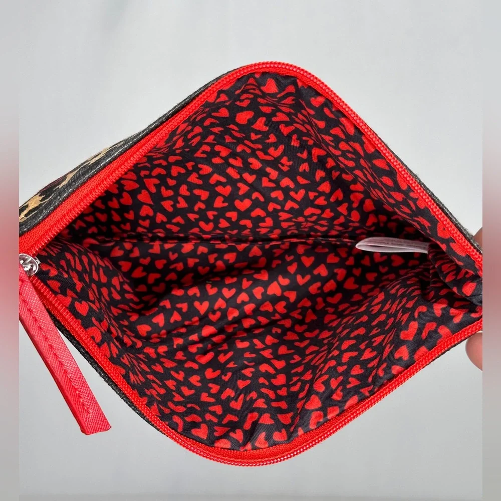 BRIGHTON Red Heart Leopard Print Canvas Clutch Pouch Cosmetic Bag‎ 2020